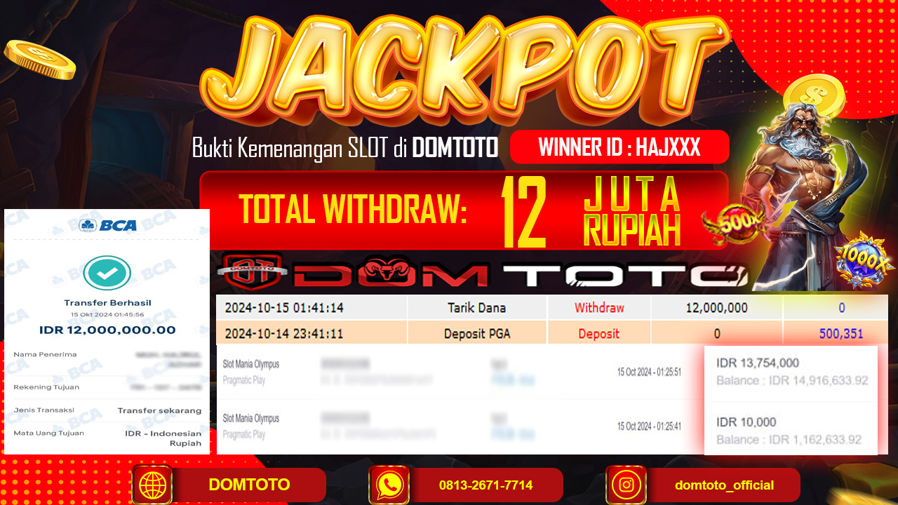 JACKPOT SLOT PRAGMATIC GATES OF OLYMPUS MANIA 15 OKTOBER 2024